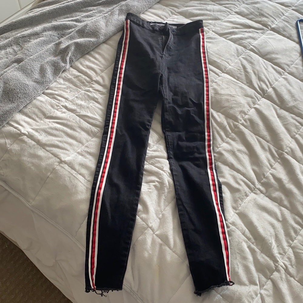 Zara skinny jeans with red and white stripe